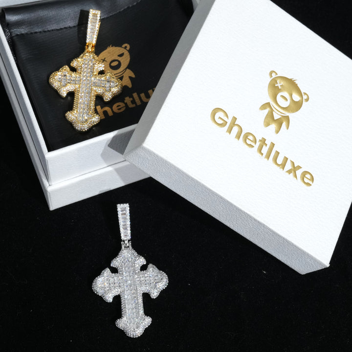 Moissanite Baguette Gothic Cross Pendant