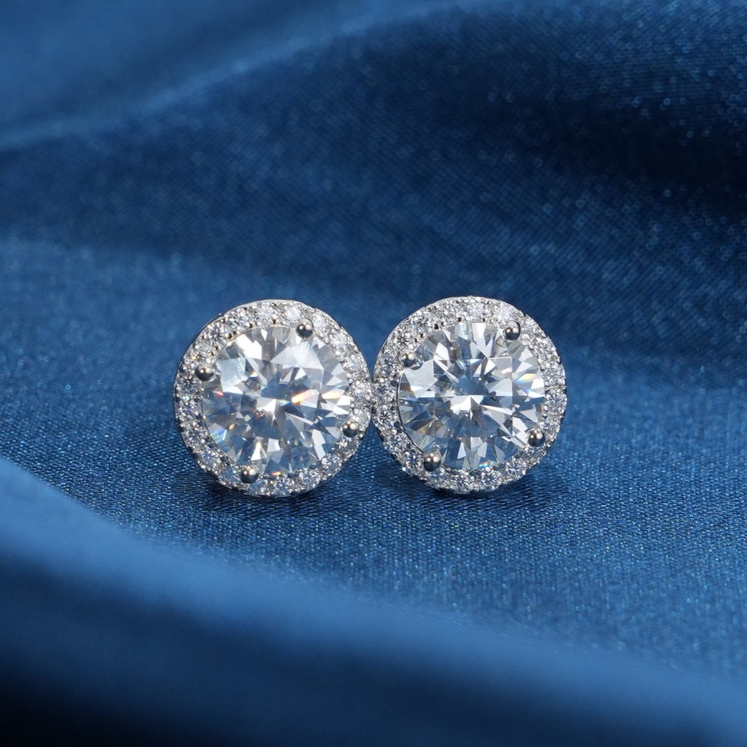 Round Cut Halo Stud Earrings