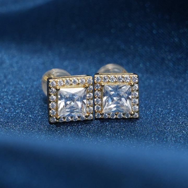 Princess Cut Halo Stud Earrings