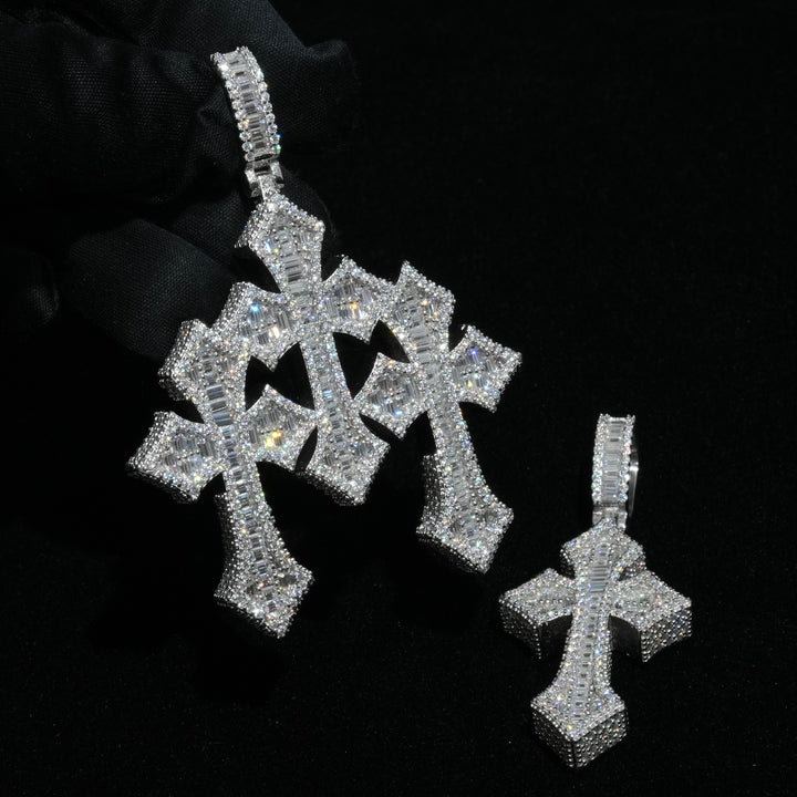 Moissanite Baguette Triple Cross Pendant
