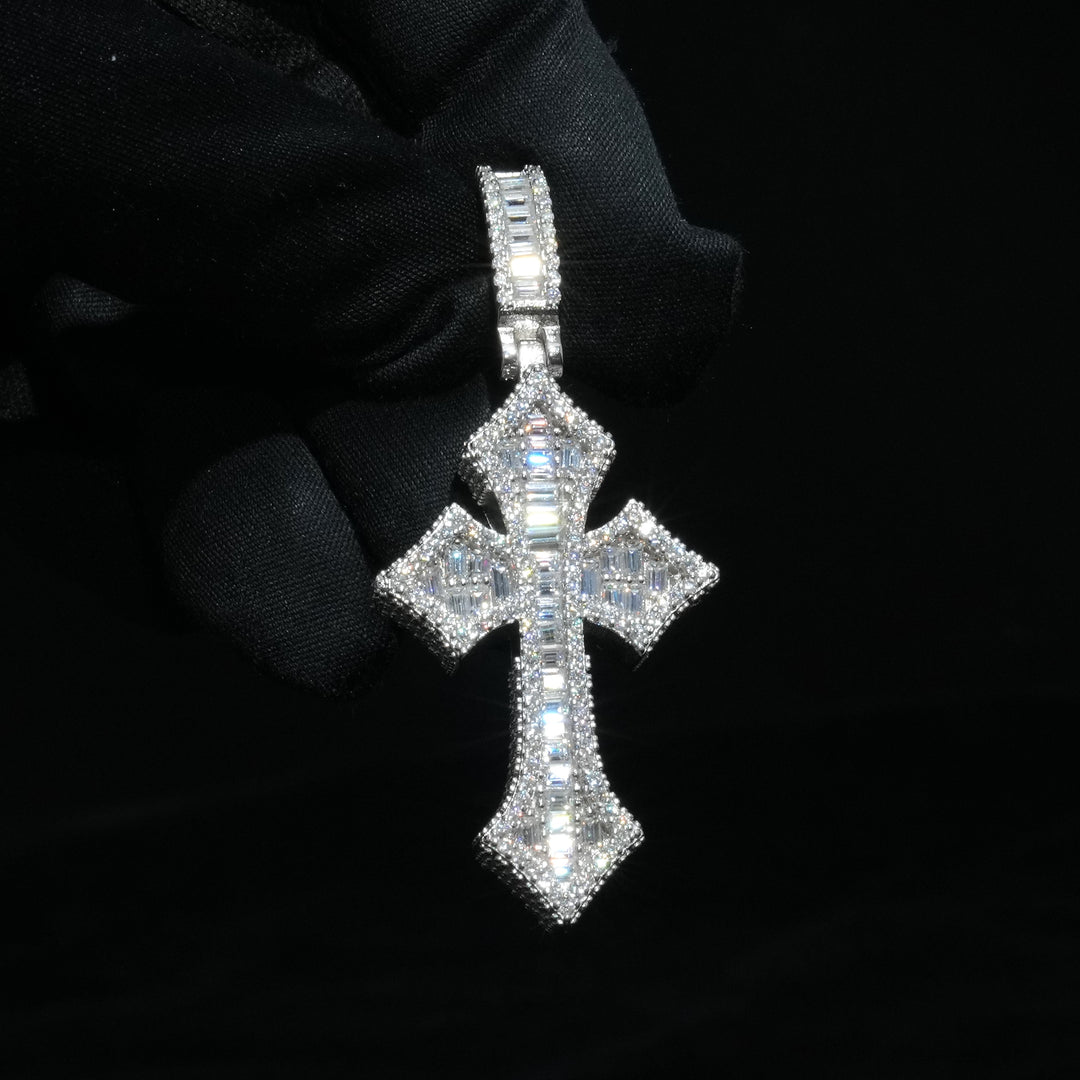 Moissanite Baguette Triple Cross Pendant