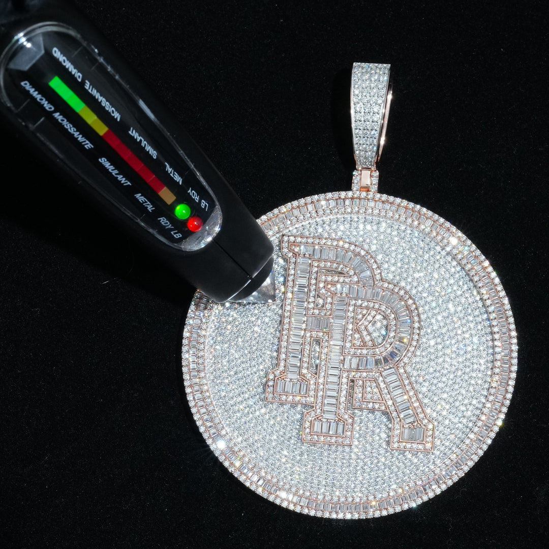 Baguette Two Initials Round Disc Pendant