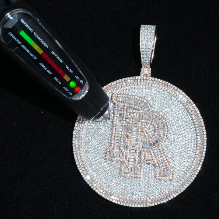 Baguette Two Initials Round Disc Pendant