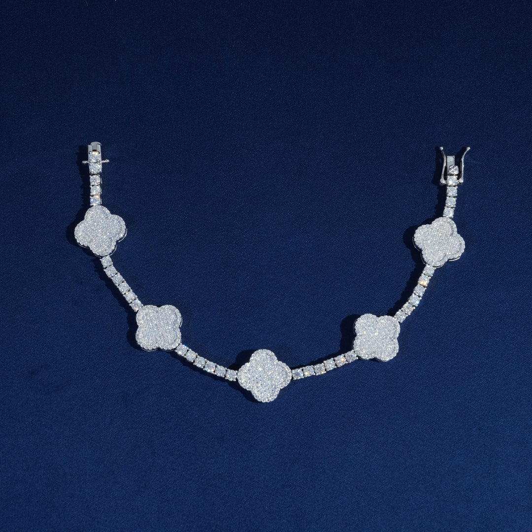 Diamond Clover Tennis Bracelet in Sterling Silver