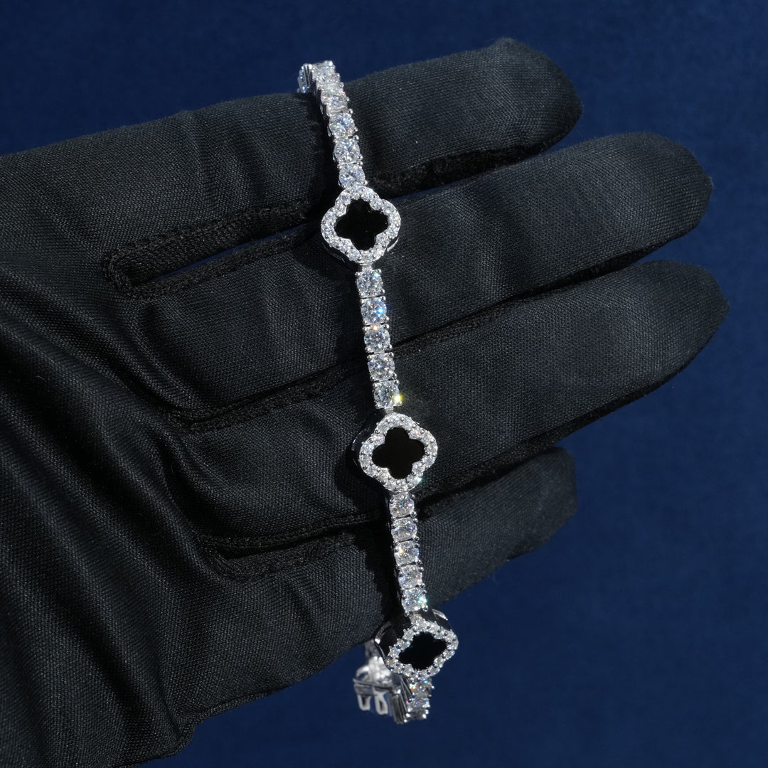 Diamond Black Clover Tennis Bracelet in Sterling Silver