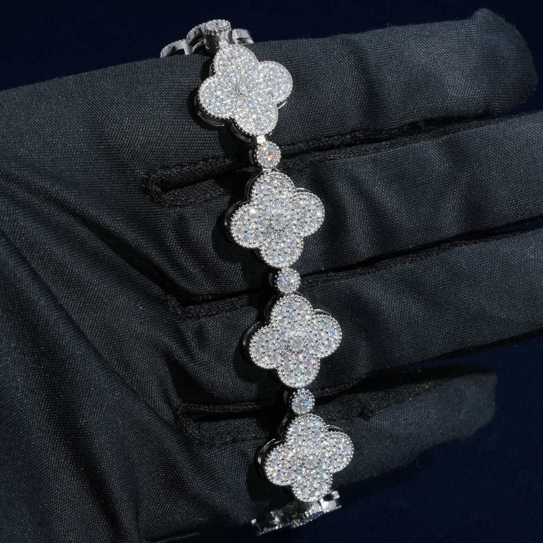 Diamond Ten Clover Bracelet in Sterling Silver