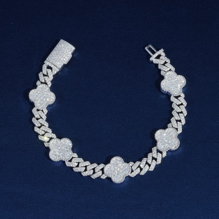 8mm Diamond Clover Prong Cuban Bracelet