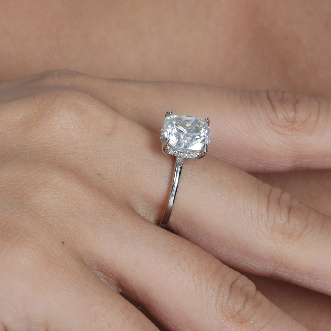 Hidden Halo Cushion Cut Moissanite Ring