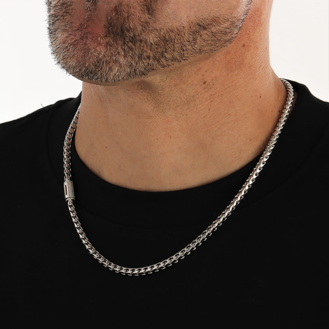 4mm S925 Franco Chain with Moissanite Clasp in White Gold