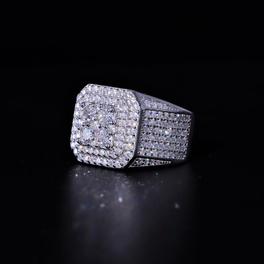 Moissanite S925 Layered Signet Ring in White Gold