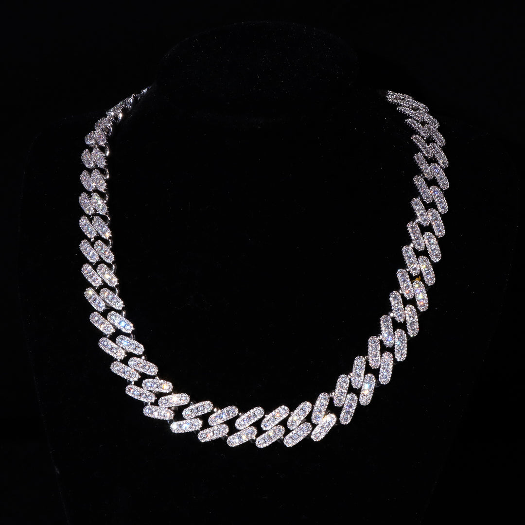 16 mm kubanische Gliederkette mit Baguette-Diamanten in Weißgold