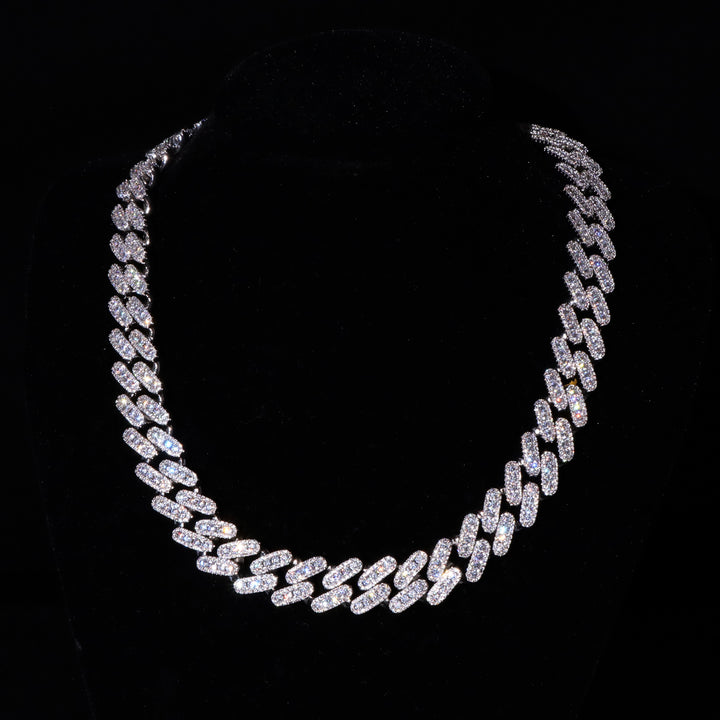 16mm Diamond Cuban Link Chain in White Gold Curve Clasp