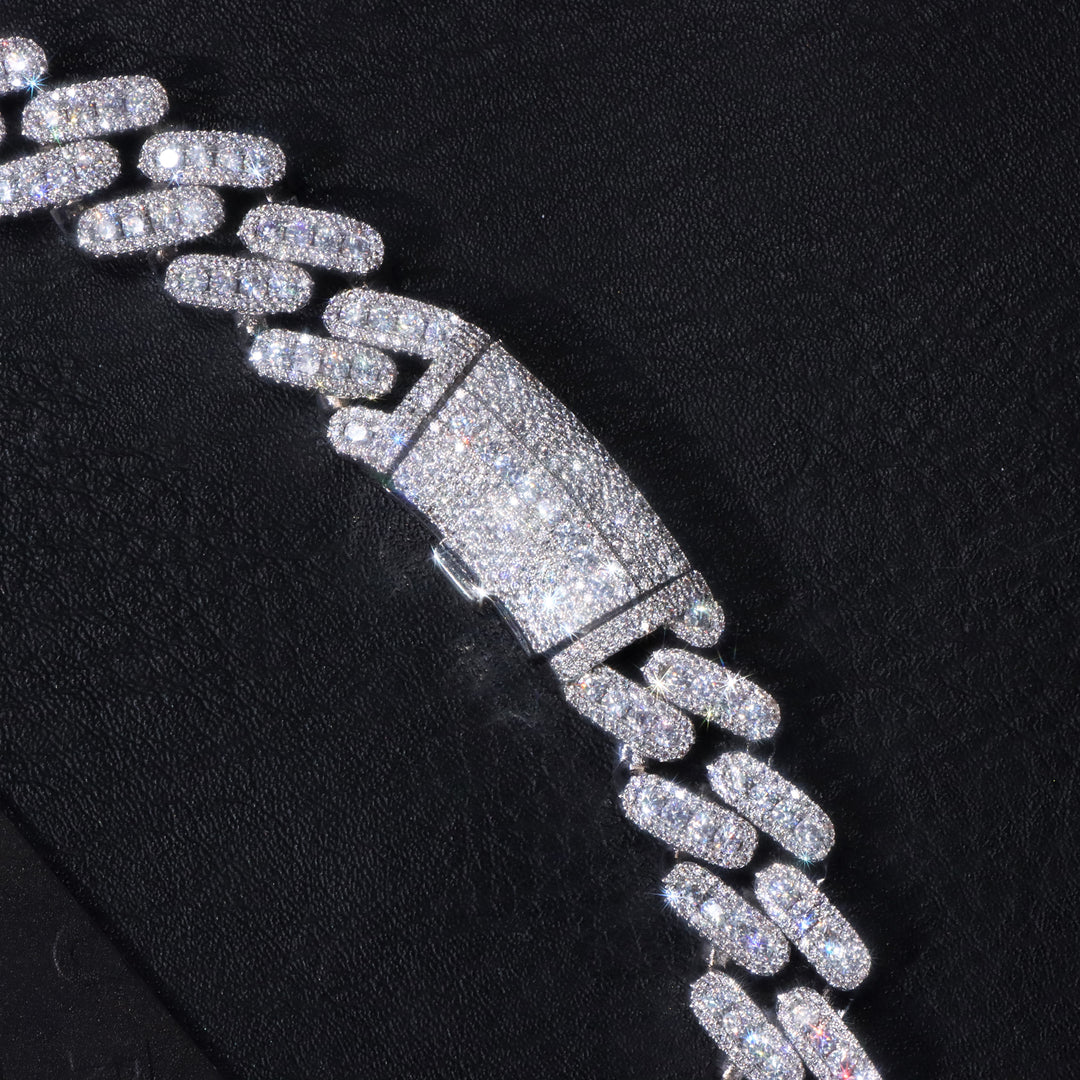 16 mm kubanische Gliederkette mit Baguette-Diamanten in Weißgold