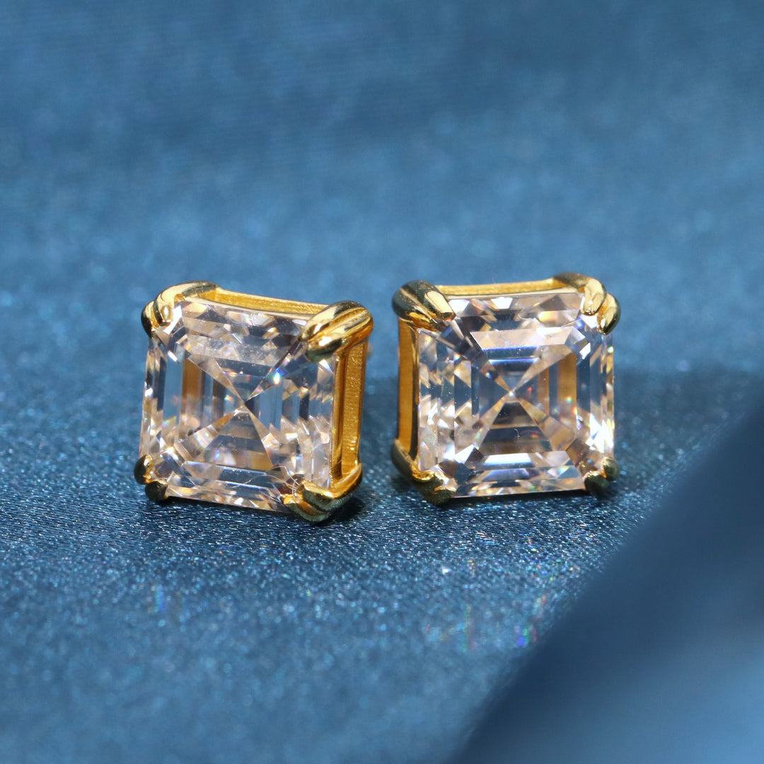 Asscher Cut Solitaire Stud Earrings