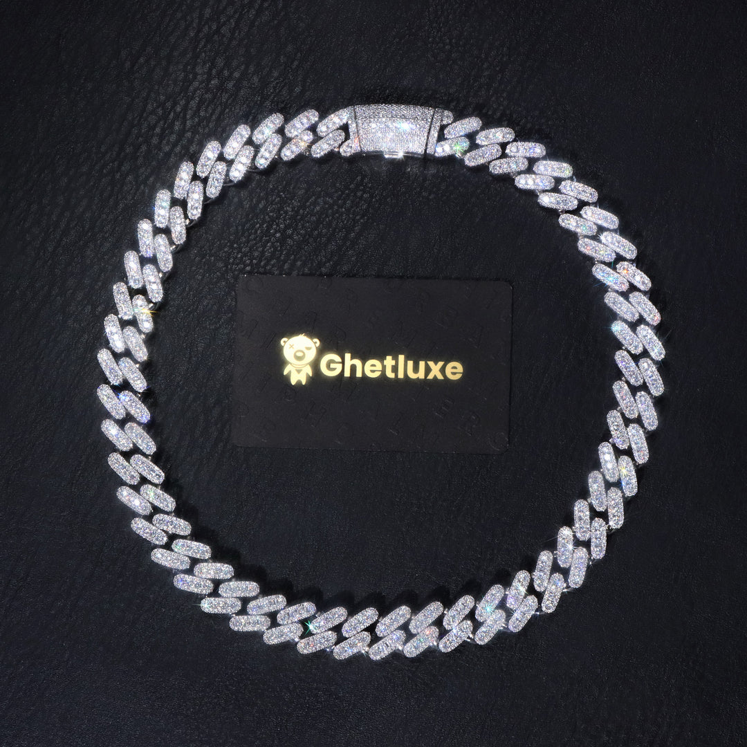 16 mm kubanische Gliederkette mit Baguette-Diamanten in Weißgold