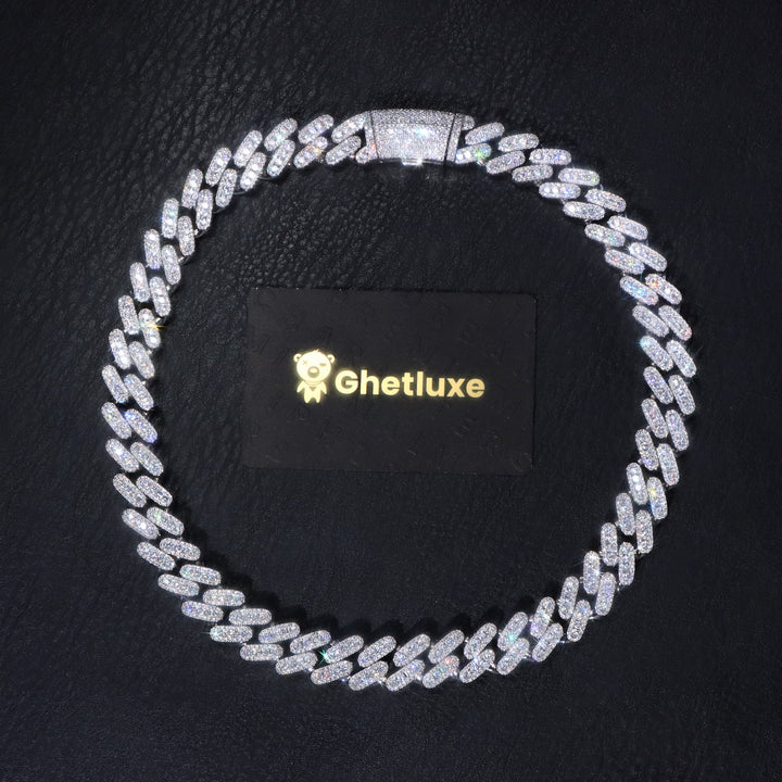 16 mm kubanische Gliederkette mit Baguette-Diamanten in Weißgold