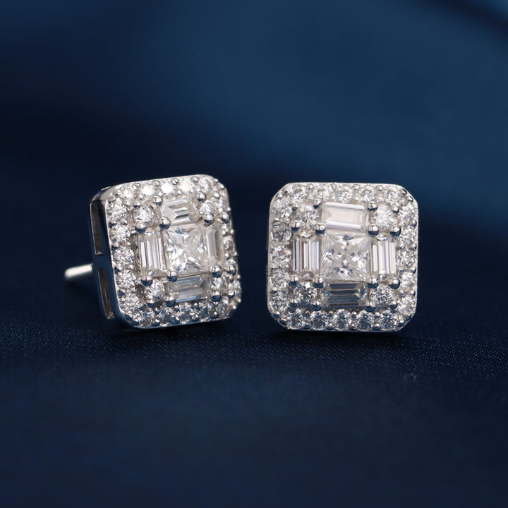 Baguette Clustered Moissanite Stud Earrings