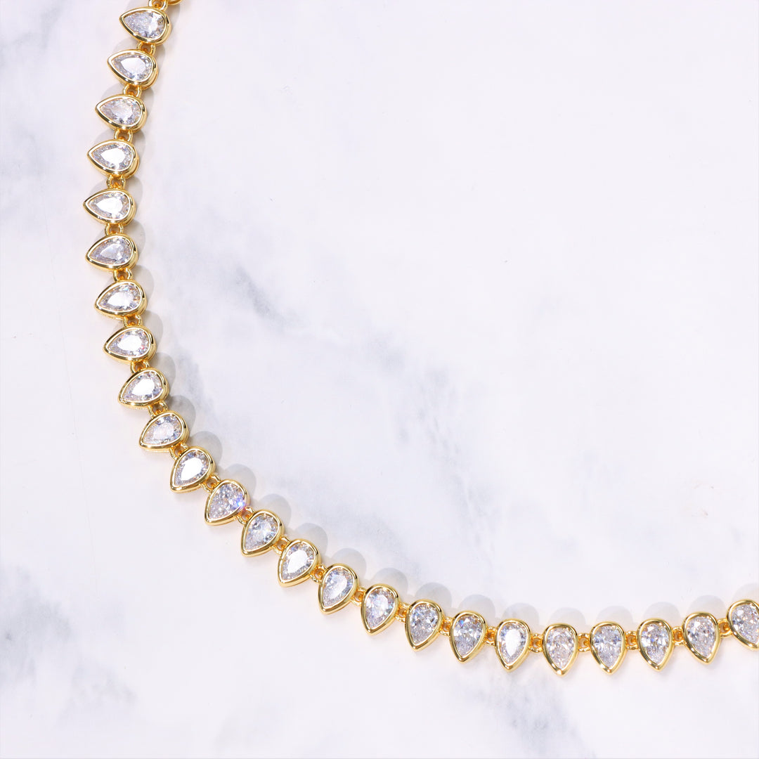 Women's Pear Cut Bezel Tennis Necklace in Gold