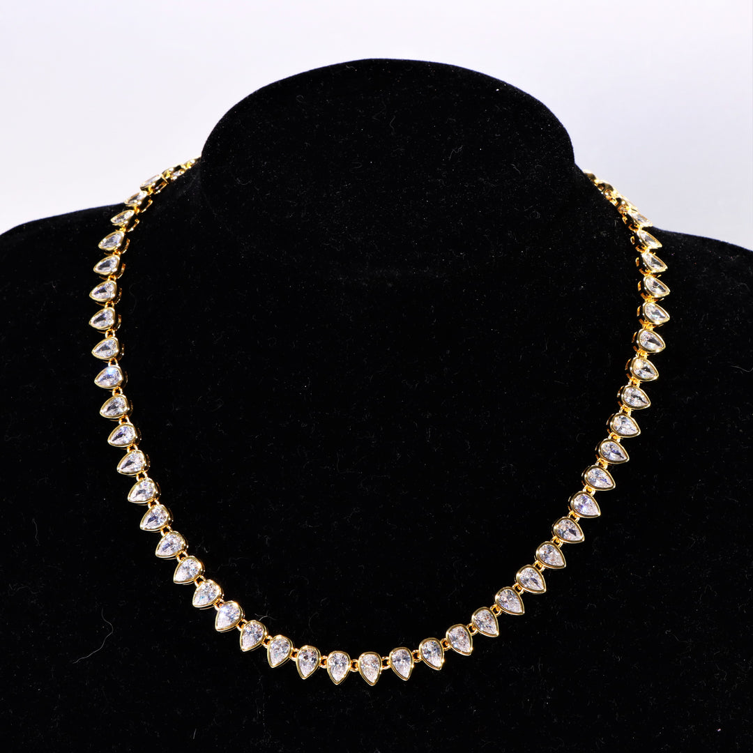 Women's Pear Cut Bezel Tennis Necklace in Gold