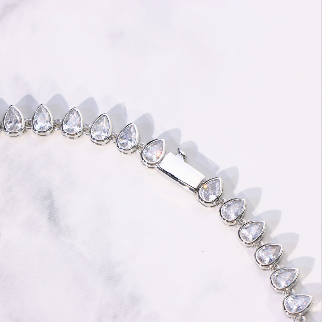 Women's Pear Cut Bezel Tennis Necklace in White Gold