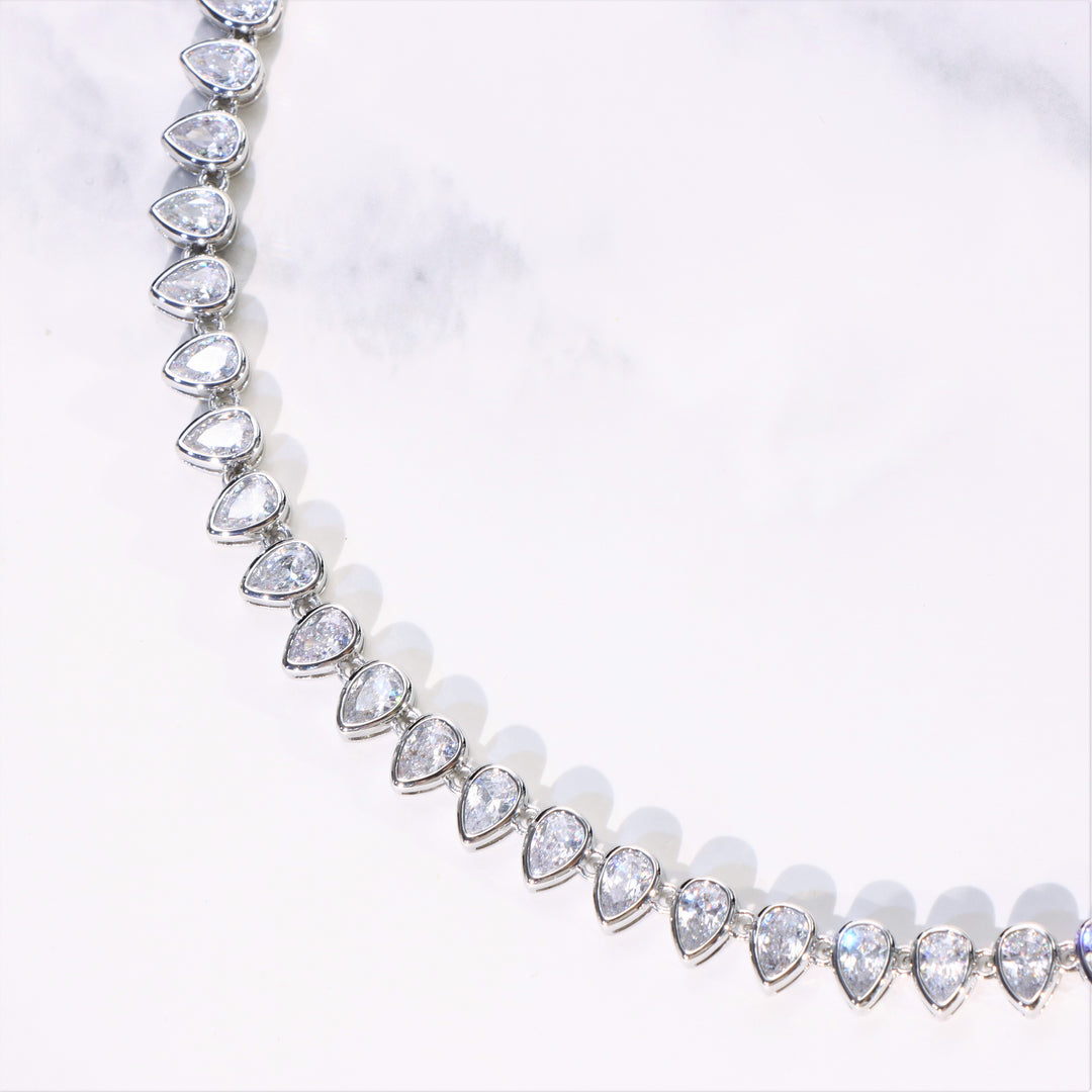 Women's Pear Cut Bezel Tennis Necklace in White Gold
