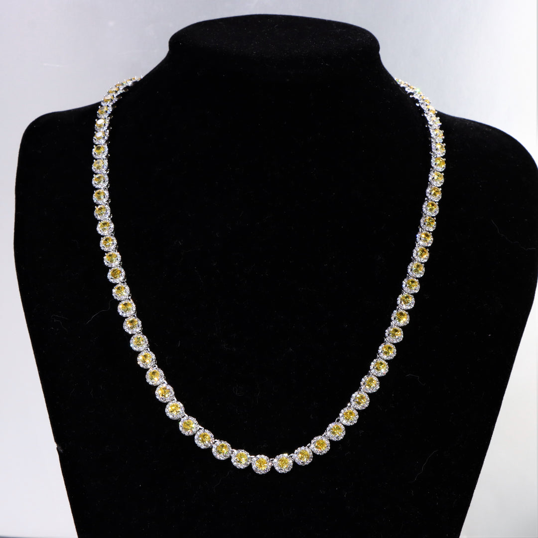 Women's Round Cut Yellow Clustered Tennis Necklace White Gold