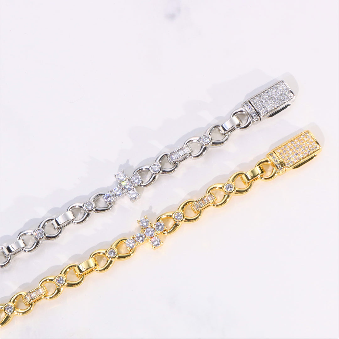 Women's 12mm Cross Bracelet in White Gold