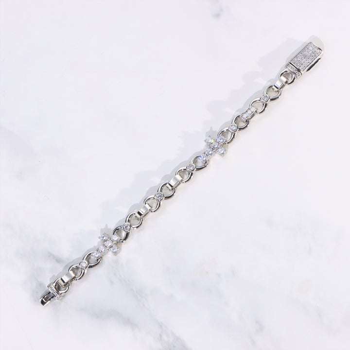 Women's 12mm Cross Bracelet in White Gold