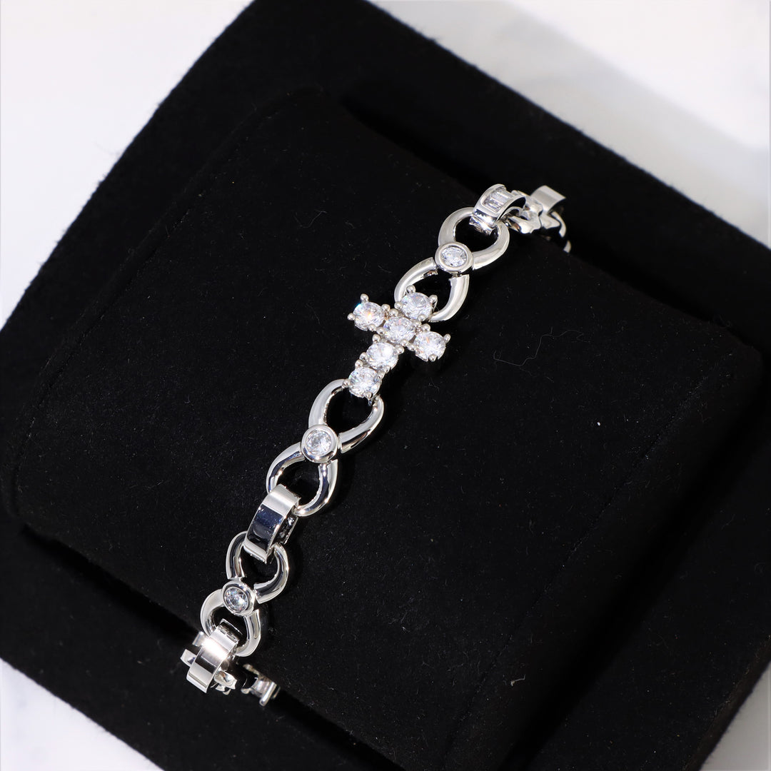 Women's 12mm Cross Bracelet in White Gold