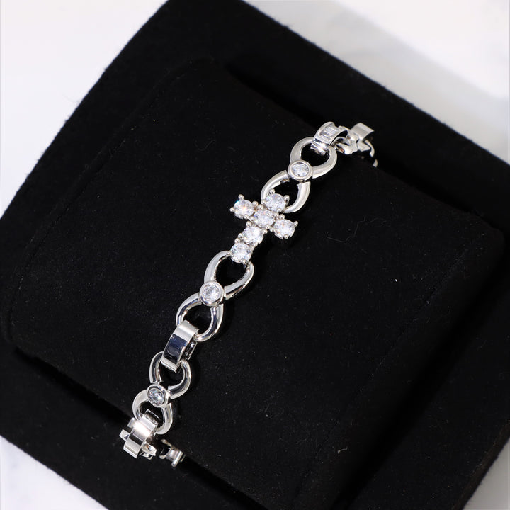 Women's 12mm Cross Bracelet in White Gold