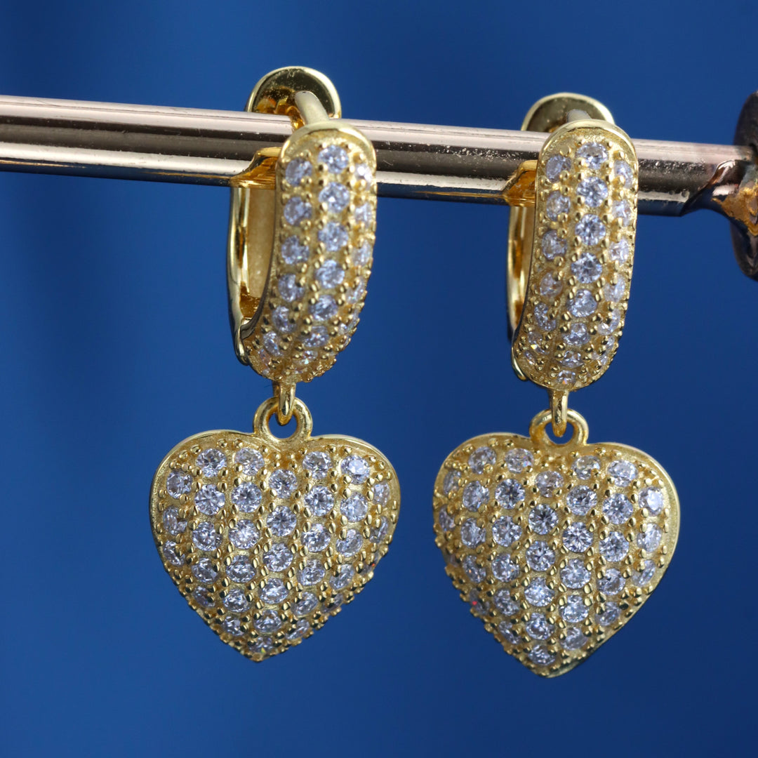 Diamond Heart Drop Hoop Earrings