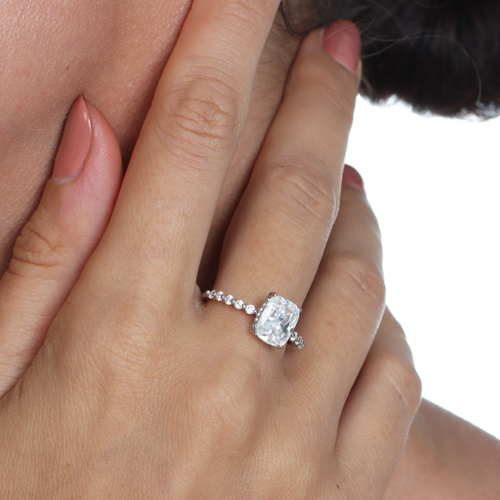 Luxe Hidden Halo Elongated Cushion Cut Moissanite Ring
