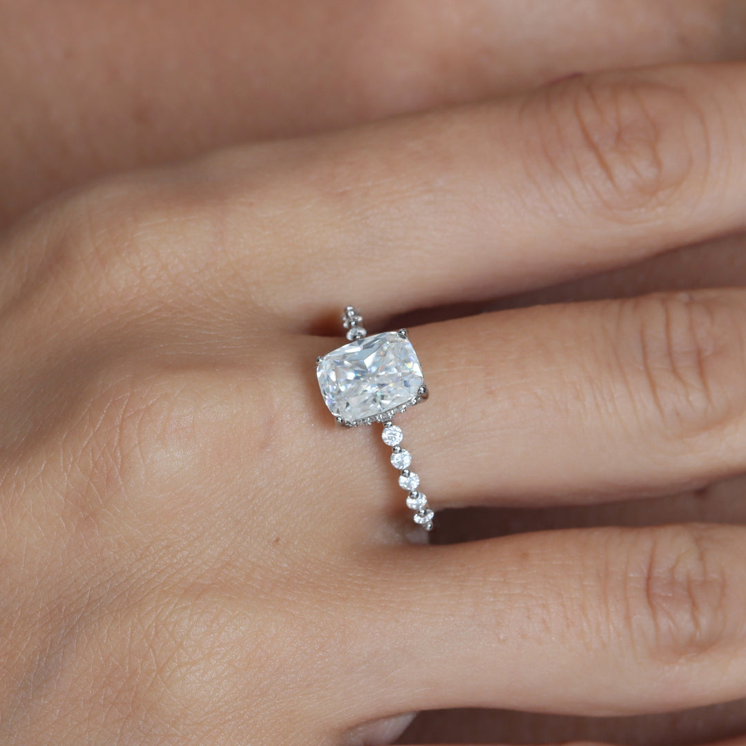 Luxe Hidden Halo Elongated Cushion Cut Moissanite Ring