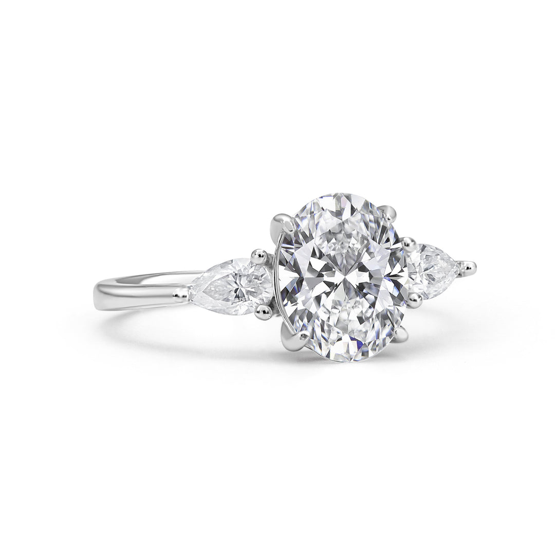 Three Stone Oval Cut Moissanite Ring