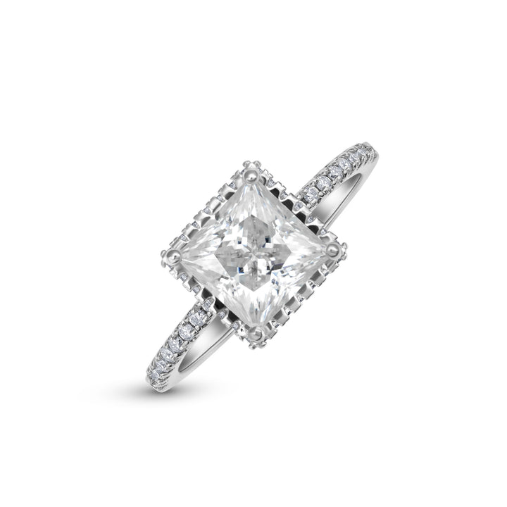 Adorned Hidden Halo Princess Cut Moissanite Ring