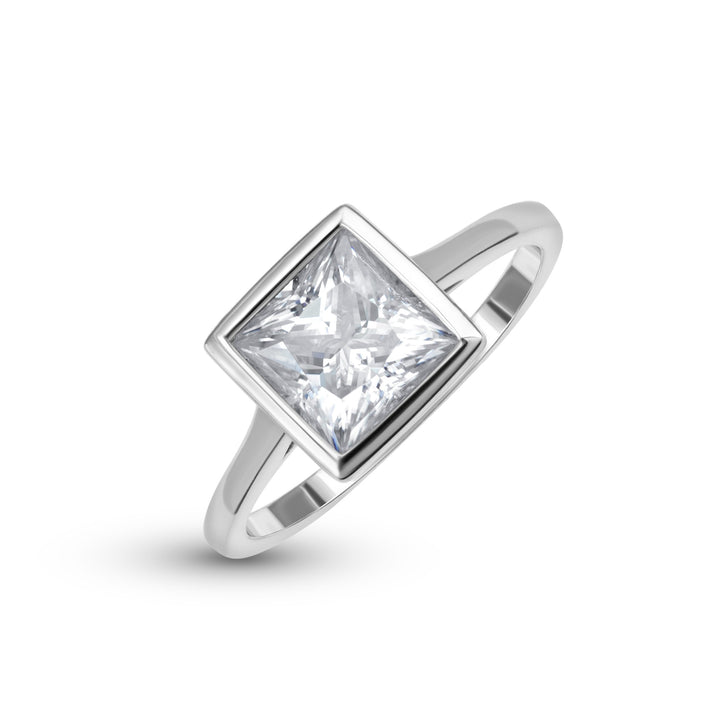 Solitaire Bezel Princess Cut Moissanite Ring