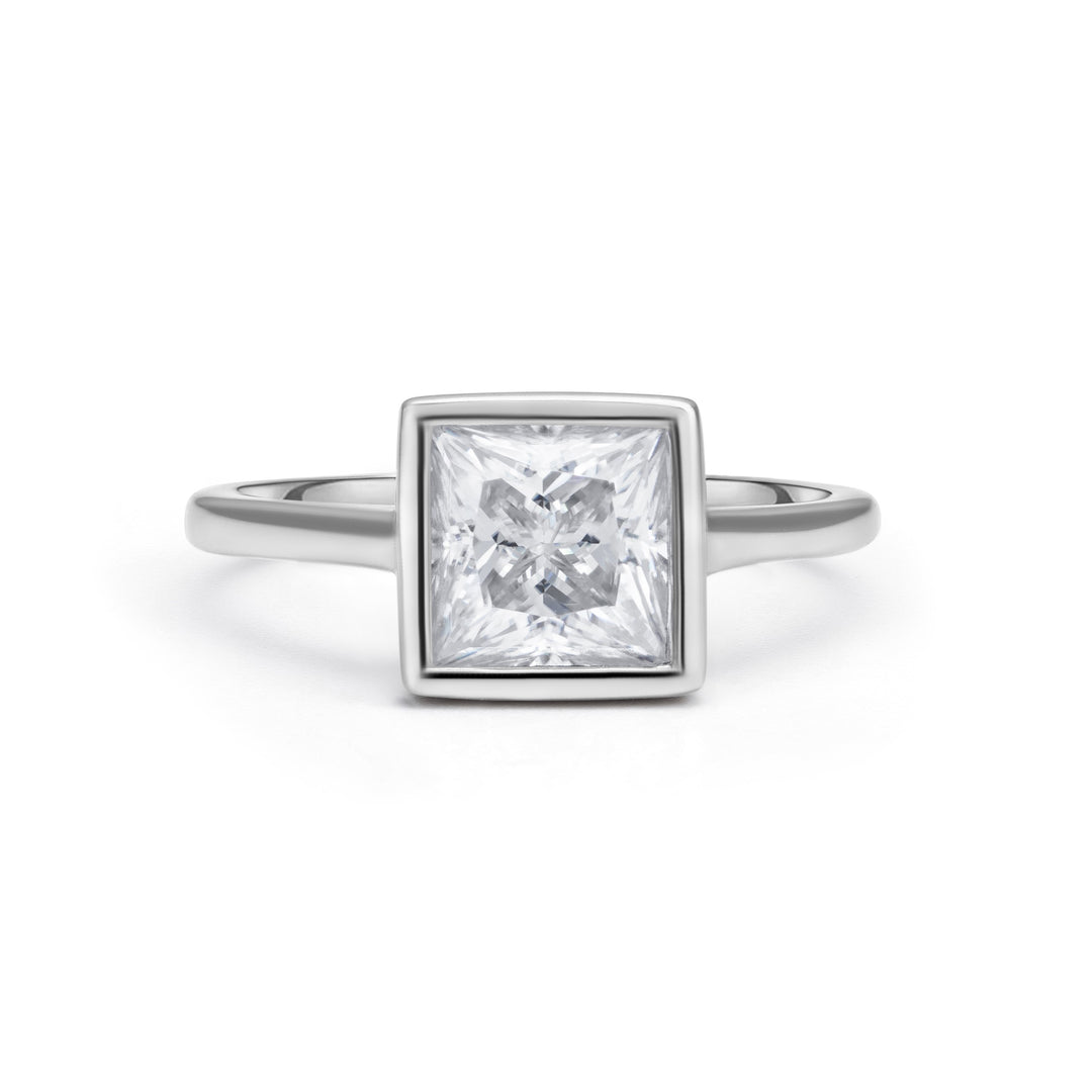 Solitaire Bezel Princess Cut Moissanite Ring