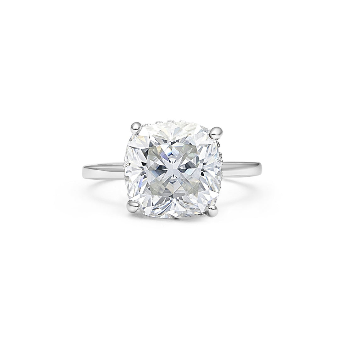 Hidden Halo Cushion Cut Moissanite Ring