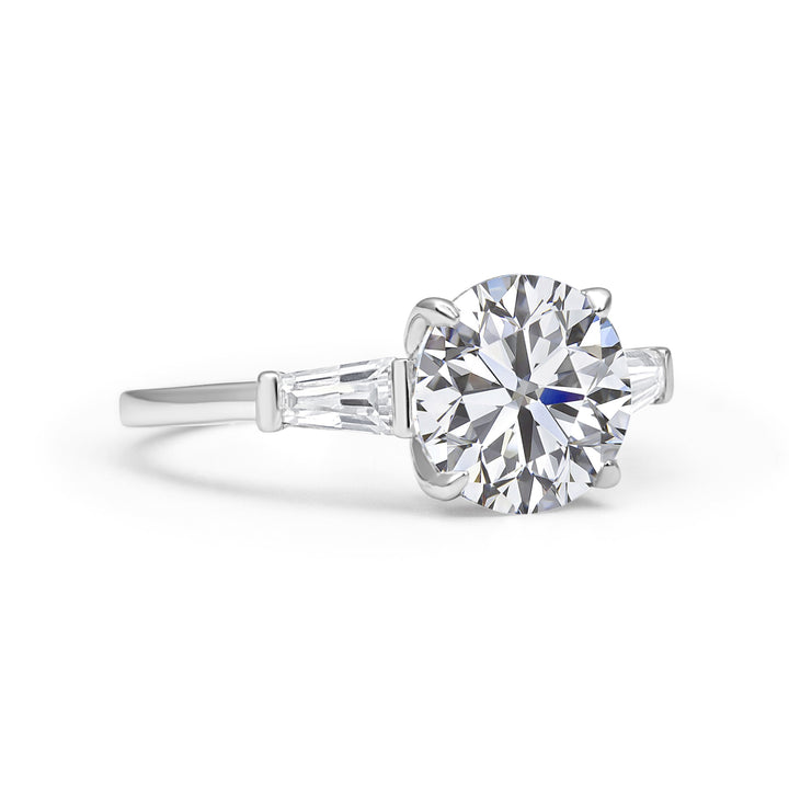 Baguette Three Stone Round Cut Moissanite Ring