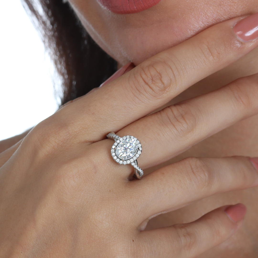 Twisted Vine Halo Oval Cut Moissanite Ring