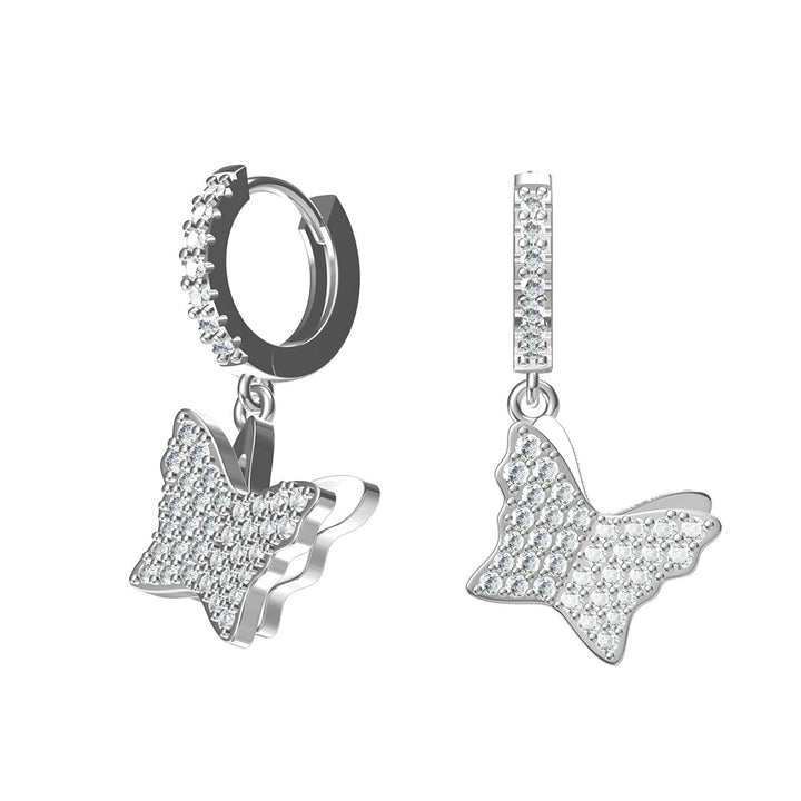 Diamond Butterfly Drop Hoop Earrings