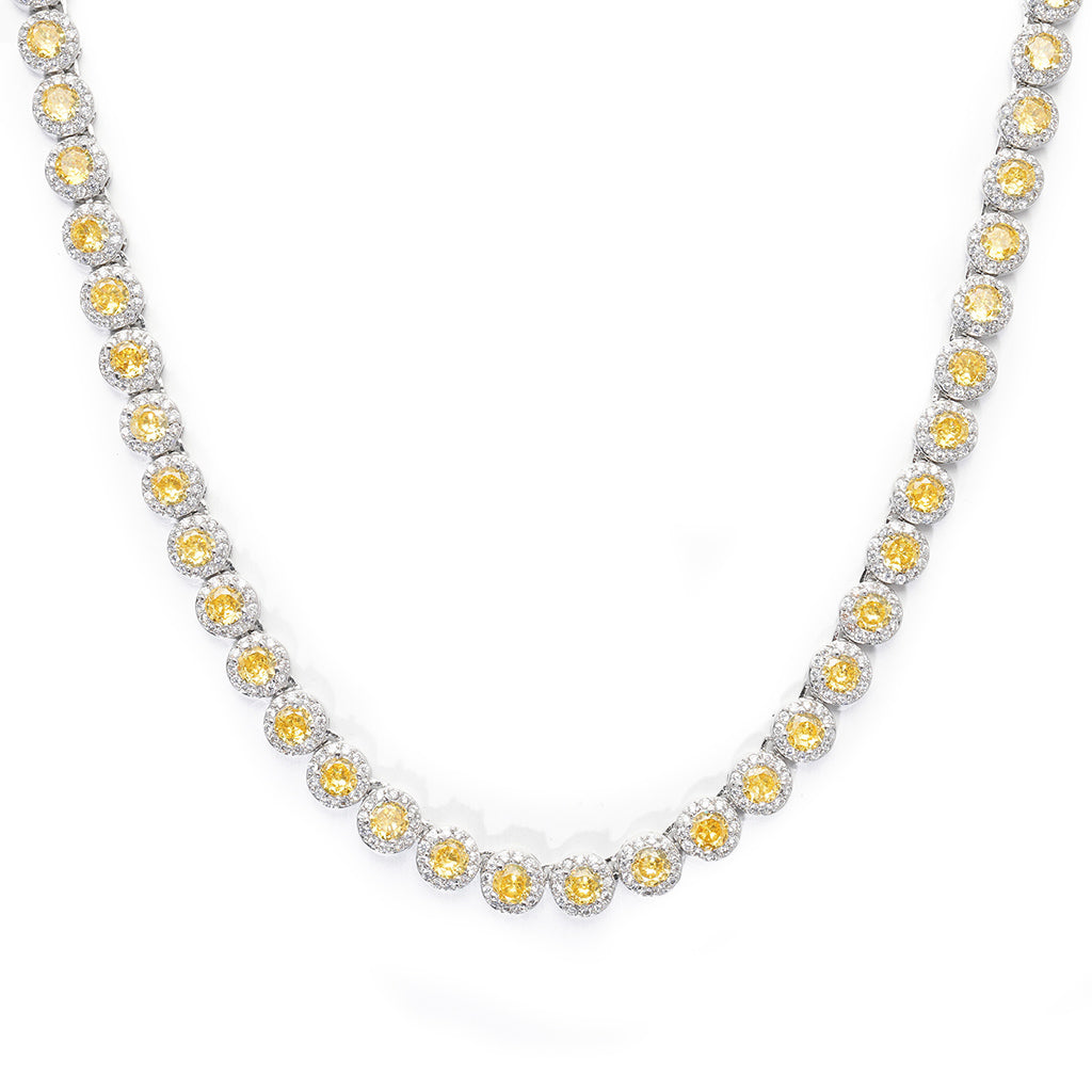 Women's Round Cut Yellow Clustered Tennis Necklace White Gold