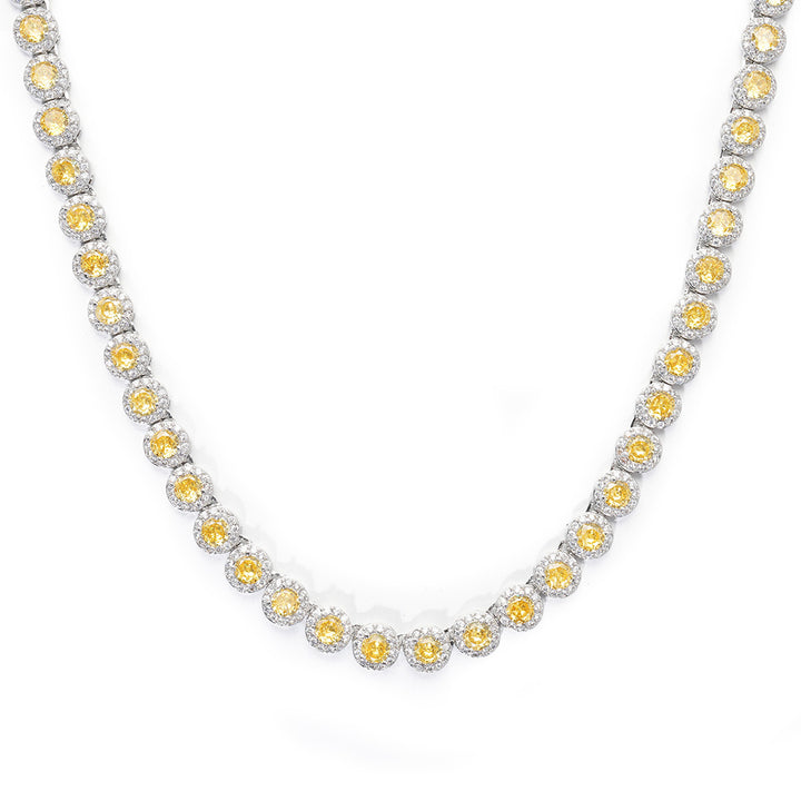 Women's Round Cut Yellow Clustered Tennis Necklace White Gold