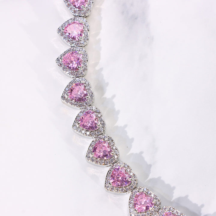 Women's Pink Heart Cut Cluster Tennis Bracelet White Gold