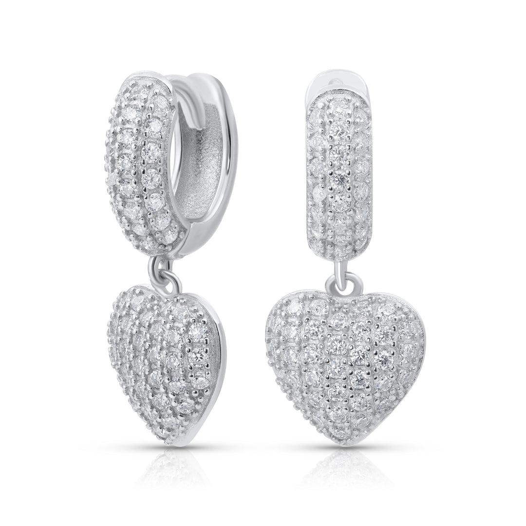 Diamond Heart Drop Hoop Earrings