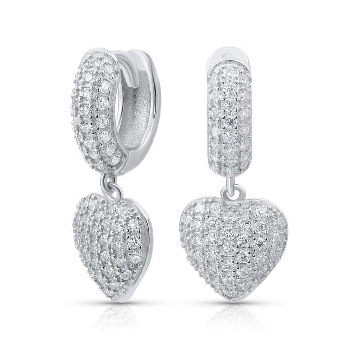 Diamond Heart Drop Hoop Earrings