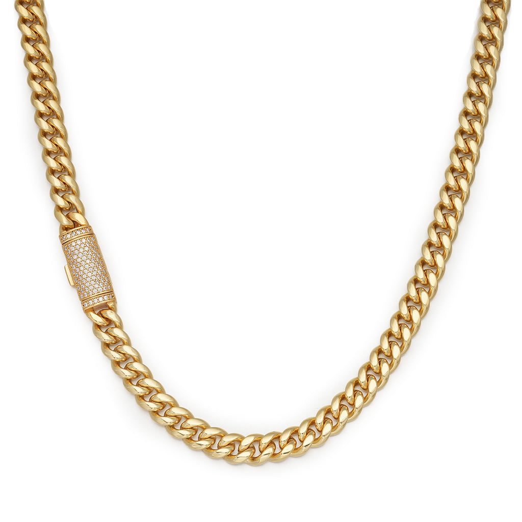 8 mm schlichte kubanische Gliederkette aus Gold mit Moissanite-Kastenverschluss