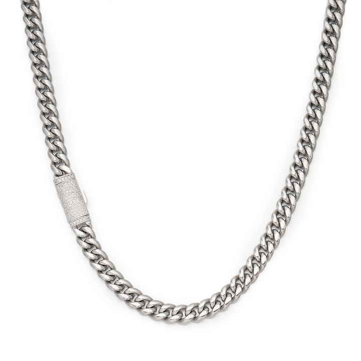 Plain White Gold Cuban Link Chain with Moissanite Box Clasp