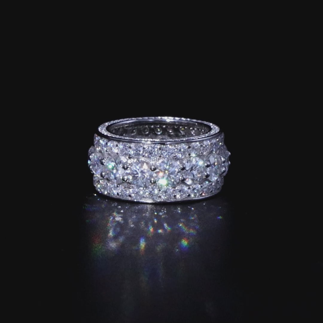 Moissanite S925 3 Layer Band Ring in White Gold
