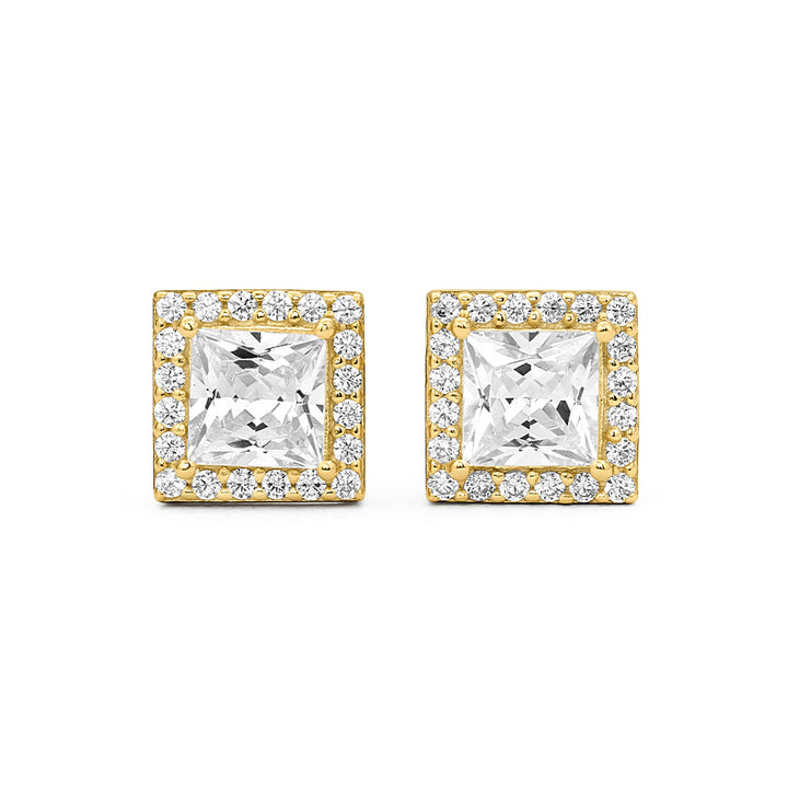 Princess Cut Halo Stud Earrings